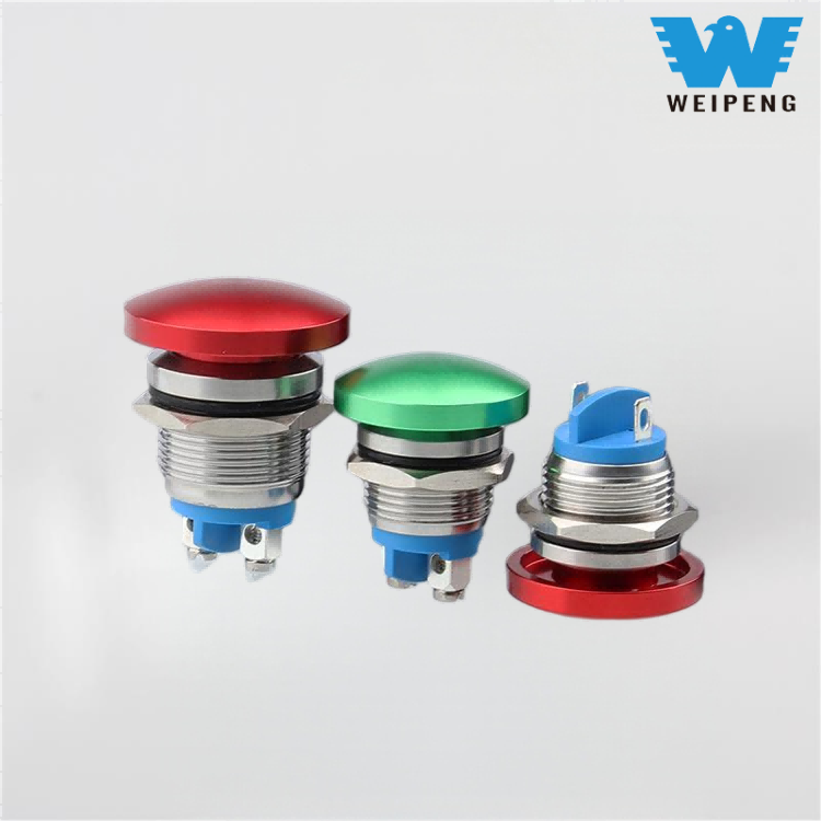 16/19/22 ملی میٹر مشروم ہیڈ میٹل پش بٹن ری سیٹ سوئچ