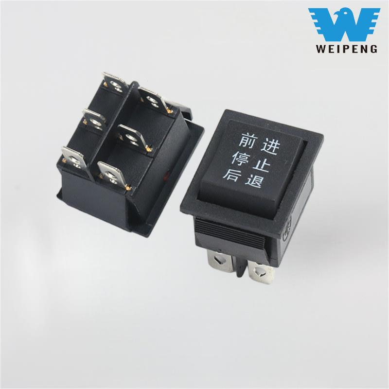KCD4 سیاہ 31*25mm 6-پن 3-پوزیشن 16A 250V راکر سوئچ