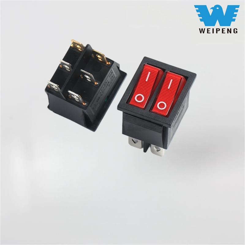 روشنی کے ساتھ KCD4 ڈبل ریڈ راکر سوئچ
