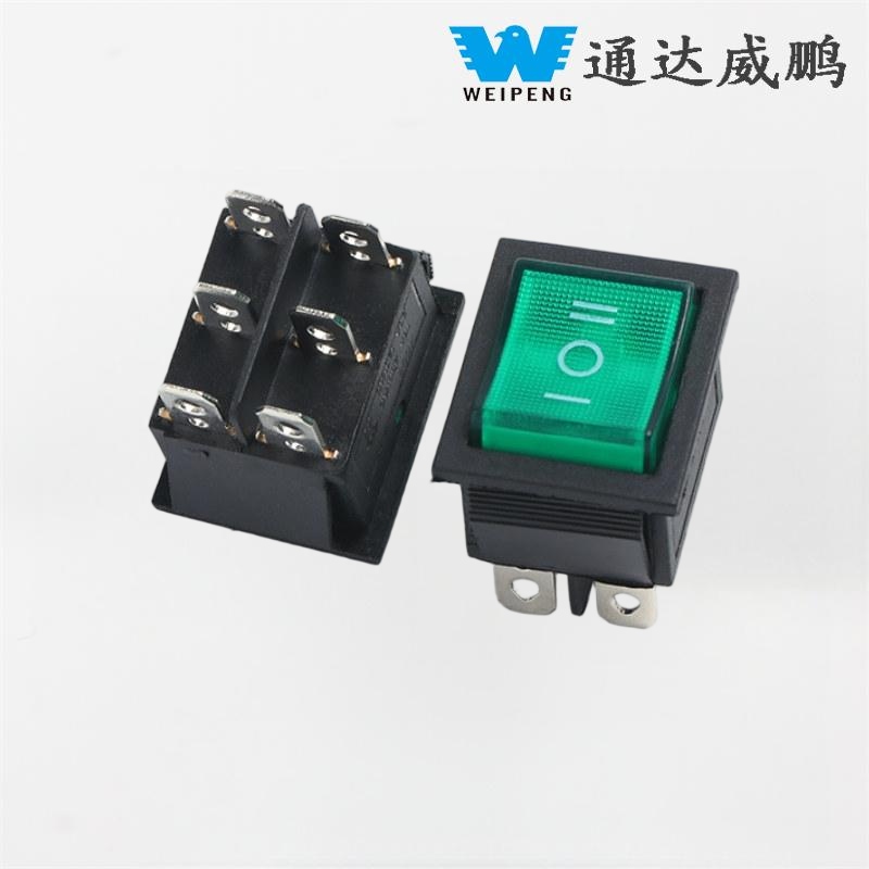 KCD4 گرین ایل ای ڈی 6-پن/4-پن روشن 16A 250V راکر سوئچ