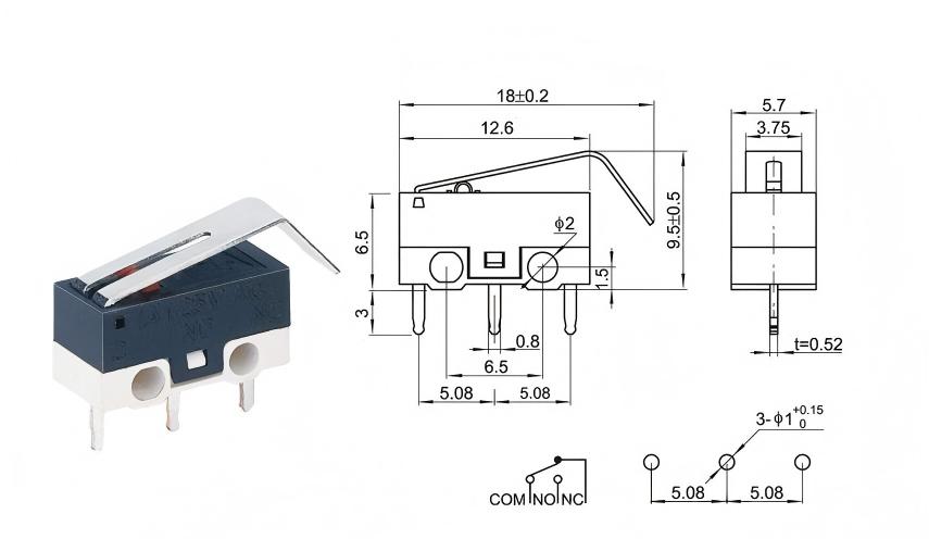 سلور ڈاٹ مڑے ہوئے ہینڈل ماؤس سوئچ